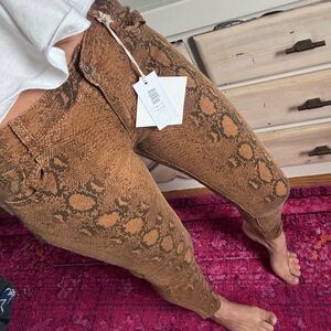 Q2 Brown Snake Print Denim Pants